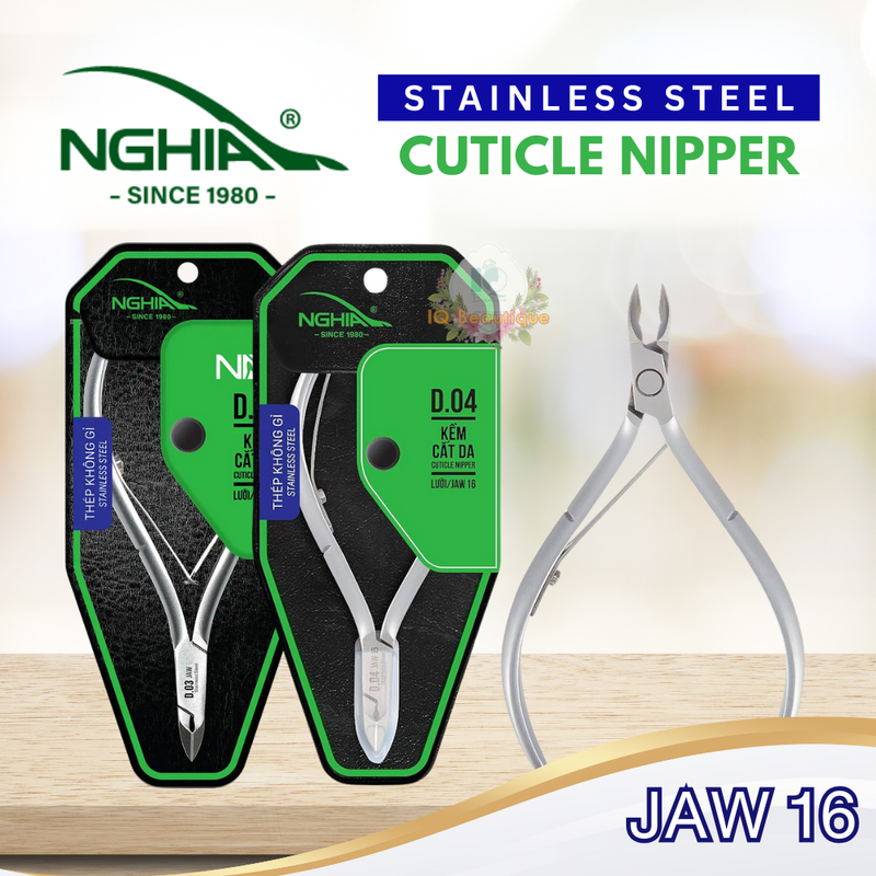 Nghia Stainless Steel Cuticle Nipper Kem Nghia - 2pcs Full Jaw 16