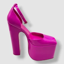 $1400 Valentino Garavani Women's Pink Patent Leather Platform Pump Heel Shoes 38