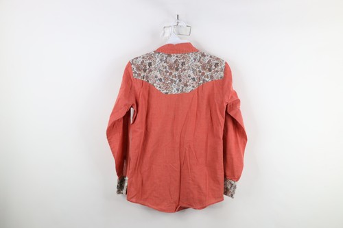 Vintage 70s Rockabilly Boys 14 Faded Chambray Western Flower Button Shirt USA - Picture 13 of 15
