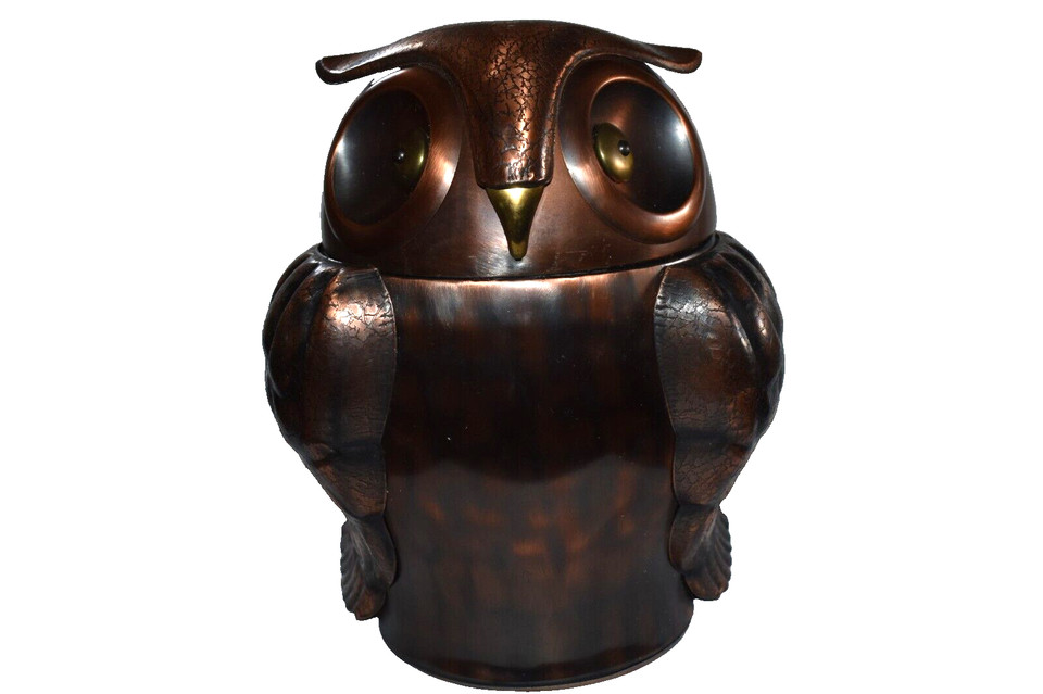A full MCM owl-themed metal barware decanter set from Japan — the kind of statement piece that turns a bar cart into a conversation starter.