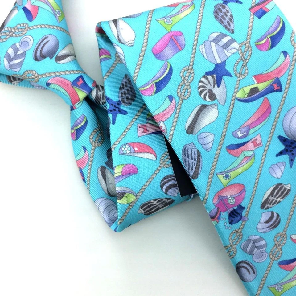Corbata Leonard Tie Italia Turquesa Concha Marina Barco Cuerda Lujo Seda Reciente L3 Nueva con Etiquetas Foto 3 de 4