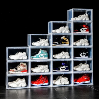 Magnetic Shoe Storage Box Drop Side/Front Sneaker Case Stackable Container XL