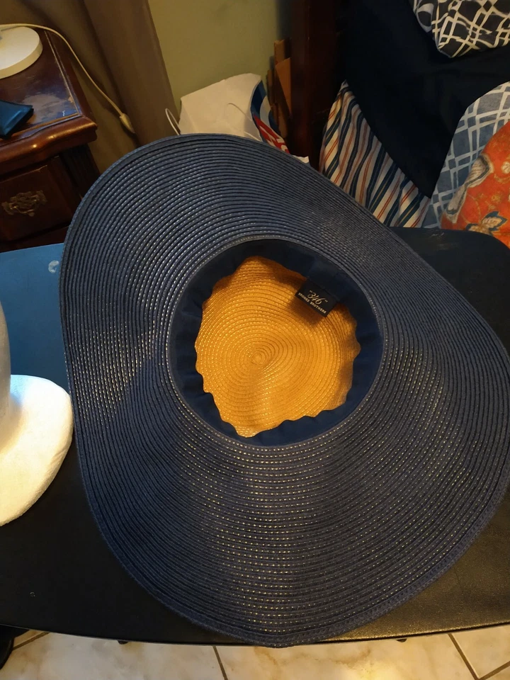 Sombrero de paja con cintas Brooks Brothers 346 para mujer azul/marrón/blanco Foto 2 de 4