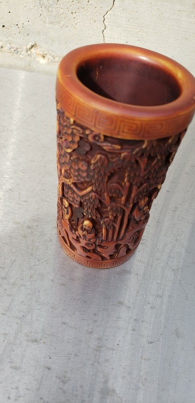Vintage chinese brush pot, detailed