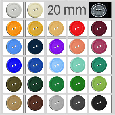 10 St. Knöpfe 20 mm viele Farben Kunsstoff Zweilochknöpfe Knopf Kinder bunt Mix