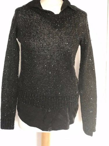 TOM TAILOR, SIZE SMALL, BLACK SEQUIN JUMPER & SHIRT TOP/BLOUSE, PRE-LOVED - Picture 2 of 3