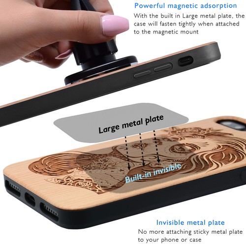 Skull Lady Wood Phone Case Includes Screen Protector or Magnetic Car Mount - Picture 6 of 10