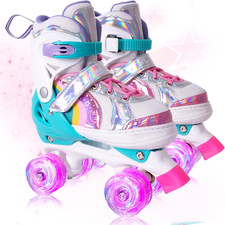 Adjustable Light-Up Rainbow Roller Skates for Kids Ages 3-12