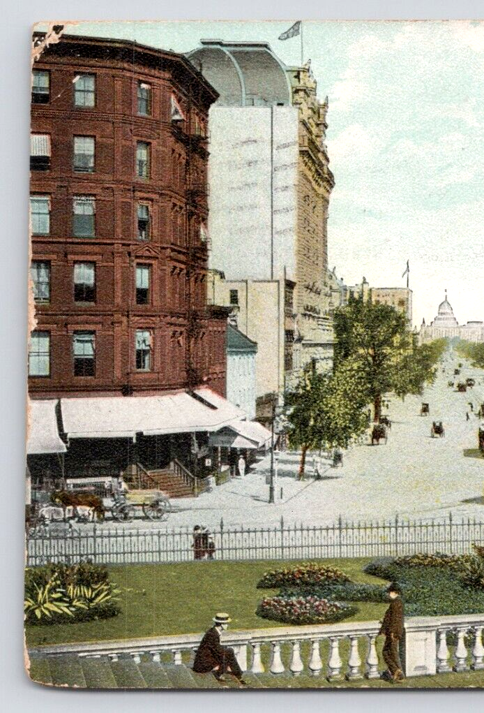 Postcard Washington DC Pennsylvania Ave From Treasury Trams