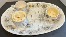 Vintage Birch Bark Dept 56 Chip and Dip, Cream and Sugar Sets