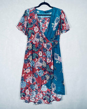 Sundance Midi Dress Womens S Multicolor Floral Faux Wrap Costal Cowgirl Boho