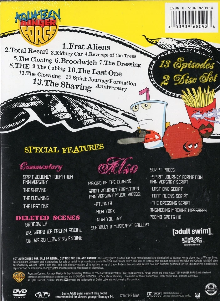 Aqua Teen Hunger Force - Vol. 3 (DVD, 2004, 2-Disc Set) BRAND NEW SEALED - Image 2 of 2