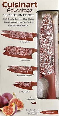 NEW RARE Cuisinart Advantage 10 pc. Knife Set Knives Burgundy Lace Blade Guards