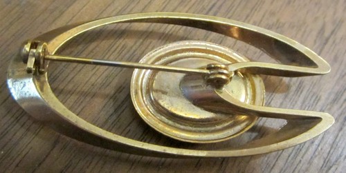 Shaped Bevel Oval Round White Rhinestone Brass Clad Lapel Pin Brooch Unmarked - Picture 3 of 3