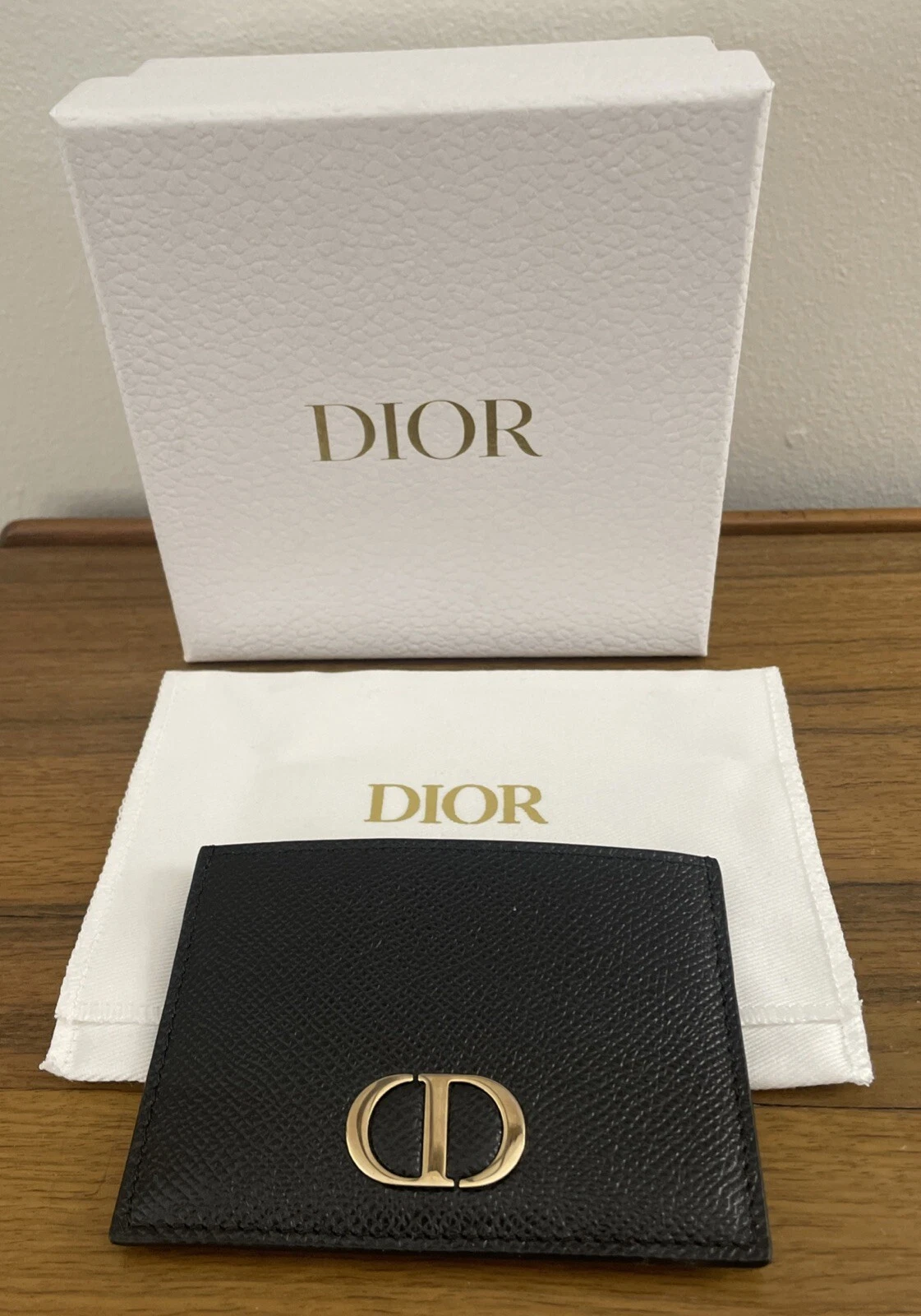 Christian Dior 30 Porte Carte Montaigne NOIR Veau Grainé, 3 Emplacements pour Cartes NEUF