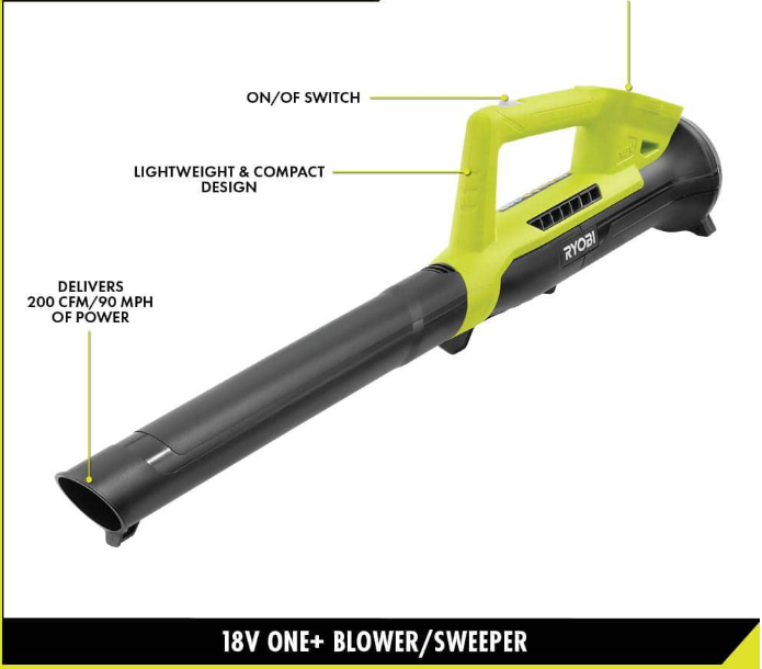 Ryobi Cordless Leaf Blower 18V 90Mph 200Cfm Battery Blower/Sweeper