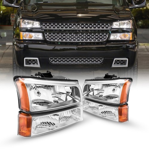 KAC Headlights Assembly For 2003-2006 Chevrolet SIlverado 1500 HD 2500 HD Chrome - Picture 2 of 12