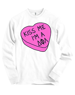 Delta Phi Lambda Valentine's Day Long Sleeve Shirt Candy Sweet Heart Kiss Me