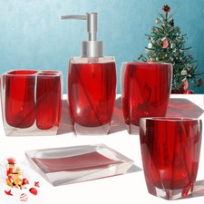 5 Piece Bathroom Accessory Set Resin Soap Dish, Dispenser, Red