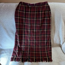 Sag Harbor Vintage Plaid Skirt Fringe Hem Red Black Yellow Size 16 Fall Classic