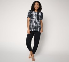 Anybody Petite Acogedor Conjunto de Camiseta y Jogger Estampado Tejido Negro M Nuevo