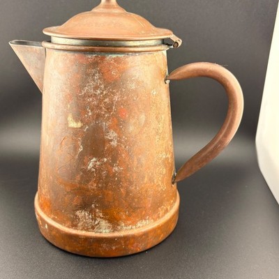Antique Copper Coffee/Tea Pot Tagus R97 With Lid and Brass Handle Portugal 8''