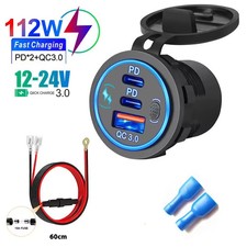  12V Auto KFZ Steckdose USB QC 3.0 Dual USB-C  Ladegerät Buchse Dose KFZ Einbau