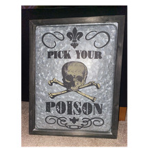 Pumpkin Hollow Metal Wood Wall Sign, Skull Crossbones, Halloween Decor