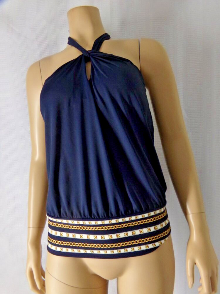 MICHAEL KORS Tankini Top blue size Small underwire Halter neck tie NWT