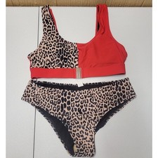 2 Piece Leopard Print Red Bikini sz Lg NWOT Sports Bra Fit
