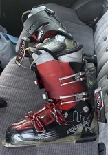 Salomon Pro 100 Energizer Custom Ski Boots Men’s Size 30 Black Red Silver Strap