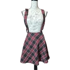 Hot Topic Red and Black Plaid A-line Mini Skirt Size Large