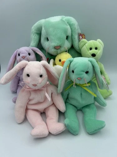 Ty Beanie Babies & Buddy Easter Bunnies Bear & Chick Vintage Lot Of 6 With Tags