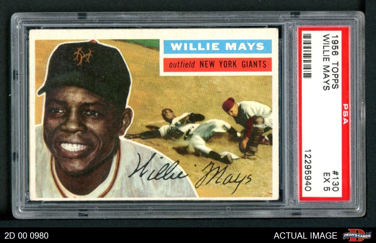 1956 Topps #130 Willie Mays Grey Back Giants COMMON VARIATION HOF PSA 5 - EX