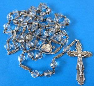 VINTAGE STERLING SILVER CLEAR CAPPED CRYSTAL FACETED BEAD CATHOLIC ROSRY FLAWED