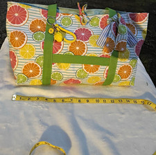 Multicolor Citrus Print Striped Tote Zip Top ...