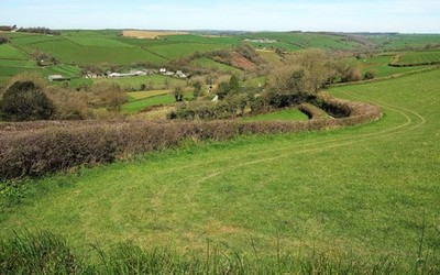 Foto 6x4 Spur nach Penpoll Fowey vom Lanteglos Highway, Blick über die c2017