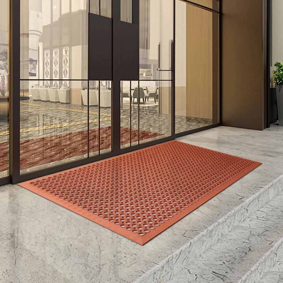 Alfombra de piso de goma roja de alta resistencia 36"x60" antifatiga barra de cocina comercial exterior Foto 3 de 4