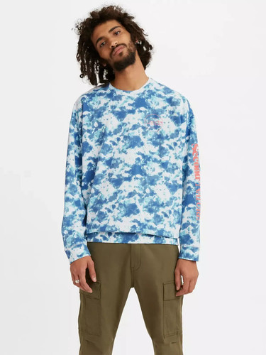 Levi's Men's French Terry Oversized Crewneck Sweatshirt Algodon Crystal Blue-Lrg