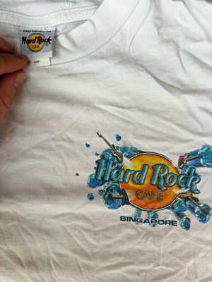 Hard Rock Cafe Singapore Herren T-Shirt Weiß Gr. L Rundhals Logo Druckgrafik