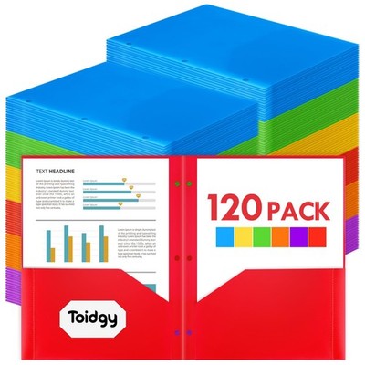 120 Pack 2 Pocket Folders with 3 Holes Punch, Plastic Folder for 3 Ring Binde...