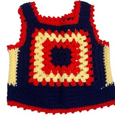 70s Vintage Crochet HIPPIE Child  s Sweater Vest Shirt Granny Square Sz 6/8 S se