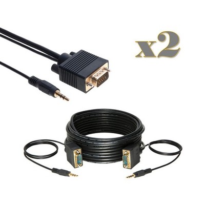 2-Pack - 10FT SVGA M/M Cable + 3.5mm Aux Audio Jack for Monitor PC Projector TV