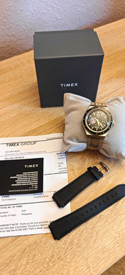 Timex Q Timex NASA 40mm Lederband + Metallband, Box, Lieferschein. Wie neu!