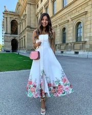 Zimmermann Bellitude Dress Size 0 / AU 8 / US 4 Floral Shirred Midi Corset Linen