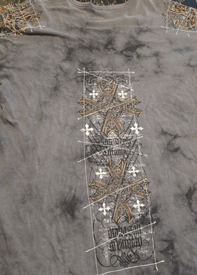 Affliction Men's 2XL Gray/Black Logo Graphic Print Cotton T-Shirt SS Crew Neck