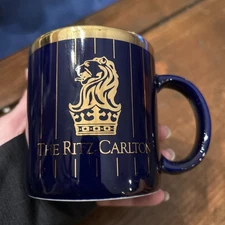 The Ritz Carlton Hotel Cobalt Blue 22K Gold Lion Logo Mug Made In England
