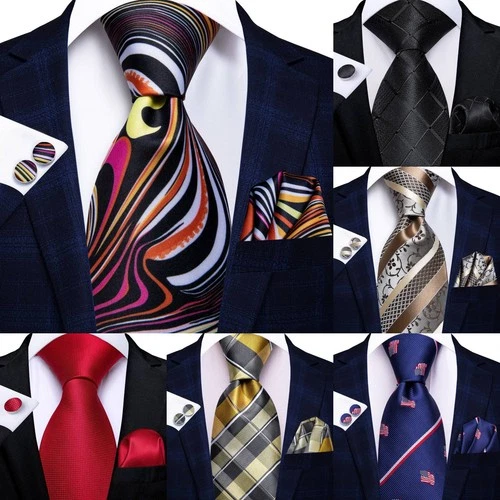 Men's Tie Set 3 Pieces Necktie Pocket Square Cufflinks Multicol Wedding Party