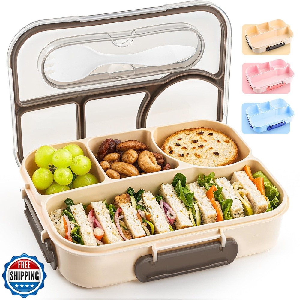 EasyFun 4-Compartment Bento Box for Adults & Kids Leak-Proof Lunch Container