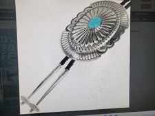 Navajo Turquoise Bolo Tie Hammered Silver Concho 1437